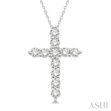 1/4 Ctw Round Cut Diamond Cross Pendant With Chain in 14K White Gold