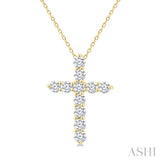 1/3 Ctw Round Cut Diamond Cross Pendant With Chain in 14K Yellow Gold