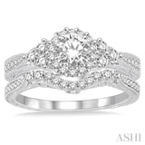 7/8 ctw Diamond Wedding Set with 3/4 ctw Round Cut Engagement Ring and 1/5 ctw Wedding Band in 14K White Gold