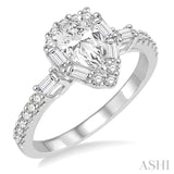 1 Ctw Diamond Engagement Ring with 1/2 Ct Pear cut Center Stone in 14K White Gold