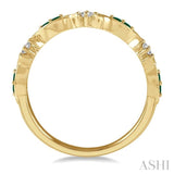 1.35 MM Round Cut Green Emerald and 1/10 Ctw Round Cut Diamond Precious Half Eternity Wedding Band in 14K Yellow Gold