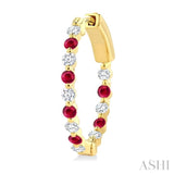2 MM Round Cut Ruby and 1/2 Ctw Round Cut Diamond Precious Inside-Out Alternating Hoop Earrings in 14K Yellow Gold