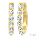 1 Ctw Prong Set Round Cut Diamond Hoop Earrings in 14K Yellow gold