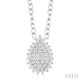 1/6 ctw Petite Pear Shape Round Cut Diamond Cluster Fashion Pendant With Chain in 10K White Gold