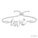 1/20 ctw Love Scribed Round Cut Diamond Lariat Bracelet in Sterling Silver