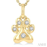 1/20 Ctw Dog Paw Petite Round Cut Diamond Fashion Pendant With Chain in 10K Yellow Gold