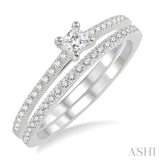 3/8 ctw Diamond Wedding Set with 1/3 ctw Princess Cut Engagement Ring and 1/10 ctw Wedding Band in 14K White Gold