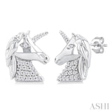 1/10 ctw Petite Unicorn Round Cut Diamond Cut Fashion Stud Earring in 10K White Gold