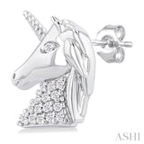 1/10 ctw Petite Unicorn Round Cut Diamond Cut Fashion Stud Earring in 10K White Gold