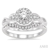 1/2 ctw Diamond Wedding Set with 1/2 ctw Round Cut Engagement Ring and 1/10 ctw Wedding Band in 14K White Gold