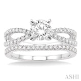 1 1/5 ctw Diamond Wedding Set with 1 ctw Round Cut Engagement Ring and 1/5 ctw Wedding Band in 14K White Gold
