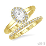 3/8 Ctw Round Cut Diamond Wedding Set With 1/3 Ct Oval Cut Engagement Ring and 1/10 Ct Round Cut Diamond Wedding Band in 14K Yellow and White Gold