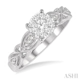 3/8 ctw Circular Mount Marquise Lattice Lovebright Round Cut Diamond Ring in 14K White Gold