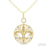 1/4 Ctw Fleur De Lis Round Cut Diamond Fashion Medallion Pendant With Chain in 14K Yellow Gold
