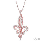 3/4 Ctw Round Cut Diamond Fleur De Lis Pendant in 14K Rose Gold with Chain