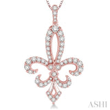3/4 Ctw Round Cut Diamond Fleur De Lis Pendant in 14K Rose Gold with Chain