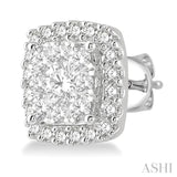 3/4 Ctw Cushion Shape Lovebright Round Cut Diamond Stud Earrings in 14K White Gold