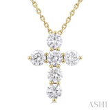 3/4 Ctw Round Cut Diamond Christian Cross 6-Stone Fashion Pendant With Chain in 14K Yellow Gold