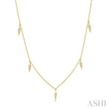 1/10 Ctw Spearhead Mount Round Cut Diamond Station Necklace in 14K Yellow Gold