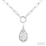 1/4 Ctw Lovebright Pear Shape Round Cut Diamond Paperclip Necklace in 14K White Gold