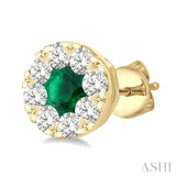3.3 MM Emerald and 1/2 Ctw Round Cut Diamond Lovebright Precious Stud Earrings in 14K Yellow Gold
