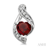 6x6 MM Heart Shape Garnet and 1/20 Ctw Single Cut Diamond Semi-Precious Earrings in 14K White Gold