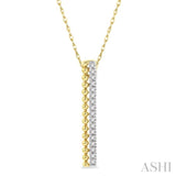 1/6 Ctw Circular Bead & Round Cut Diamond Bar Pendant With Chain in 14K Yellow Gold