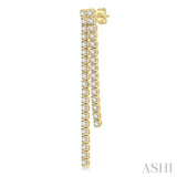 1 3/4 ctw Twin Line Round Cut Diamond Tennis Earring in 14K Yellow Gold