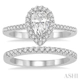 3/4 ctw Diamond Bridal Set with 5/8 ctw Pear Cut Engagement Ring and 1/6 ctw Wedding Band in 14K White Gold