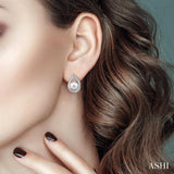 6x6 MM Round Shape Cultured Pearls and 1/10 Ctw Round Cut Diamond Earrings in 14K White Gold