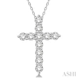 3/4 Ctw Round Cut Diamond Cross Pendant in 14K White Gold with Chain