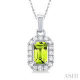 5x3 MM Octagonal Shape Peridot and 1/20 Ctw Round Cut Diamond Halo Semi-Precious Pendant with Chain in 10K White Gold
