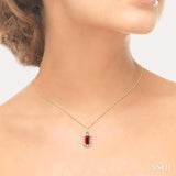 5x3 MM Octagonal Shape Ruby and 1/20 Ctw Single Cut Diamond Halo Precious Pendant with Chain in 10K Yellow Gold
