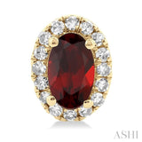 5x3 MM Oval Shape Garnet and 1/8 Ctw Round Cut Diamond Halo Semi-Precious Stud Earrings in 10K Yellow Gold