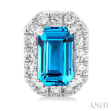 5x3 MM Octagonal Shape Blue Topaz and 1/8 Ctw Round Cut Diamond Halo Semi-Precious Stud Earrings in 10K White Gold