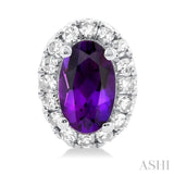 5x3 MM Oval Shape Amethyst and 1/8 Ctw Round Cut Diamond Halo Semi-Precious Stud Earrings in 14K White Gold