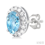 5x3 MM Oval Shape Aquamarine and 1/8 Ctw Round Cut Diamond Halo Semi-Precious Stud Earrings in 14K White Gold