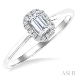 5x3 MM Octagonal Shape White Topaz and 1/20 Ctw Single Cut Diamond Halo Semi-Precious Ring in 14K White Gold