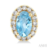 5x3 MM Oval Shape Aquamarine and 1/8 Ctw Round Cut Diamond Halo Semi-Precious Stud Earrings in 10K Yellow Gold