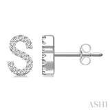 1/10 Ctw Initial 'S' Single Cut Diamond Earrings in 10K White Gold