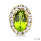 5x3 MM Oval Shape Peridot and 1/8 Ctw Round Cut Diamond Halo Semi-Precious Stud Earrings in 10K Yellow Gold