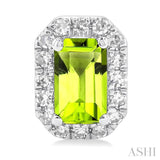 5x3 MM Octagonal Shape Peridot and 1/8 Ctw Round Cut Diamond Halo Semi-Precious Stud Earrings in 10K White Gold