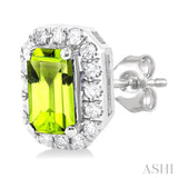5x3 MM Octagonal Shape Peridot and 1/8 Ctw Round Cut Diamond Halo Semi-Precious Stud Earrings in 10K White Gold