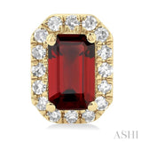 5x3 MM Octagonal Shape Garnet and 1/8 Ctw Single Cut Diamond Halo Semi-Precious Stud Earrings in 10K Yellow Gold