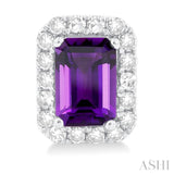 6x4 MM Octagonal Shape Amethyst and 1/4 Ctw Round Cut Diamond Halo Semi-Precious Stud Earrings in 14K White Gold