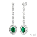 6x4 MM Oval Shape Emerald and 3/8 Ctw Round Cut Diamond Drop Earrings in 14K White Gold