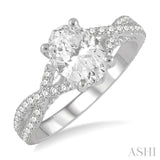 5/8 Ctw Oval Shape Split Criss Cross Shank Round Cut Diamond Semi-Mount Engagement Ring in 14K White Gold