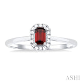 5x3 MM Octagonal Shape Garnet and 1/20 Ctw Single Cut Diamond Halo Semi-Precious Ring in 10K White Gold