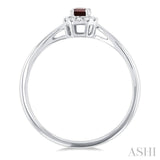 5x3 MM Octagonal Shape Garnet and 1/20 Ctw Single Cut Diamond Halo Semi-Precious Ring in 10K White Gold