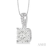 3/8 Ctw Square Shape Diamond Lovebright Pendant in 14K White Gold with Chain
